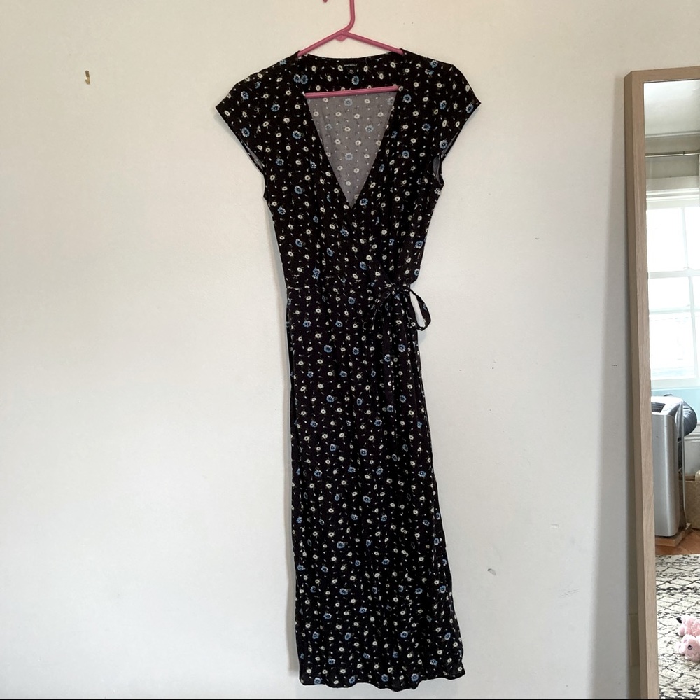 J Crew Mercantile black floral maxi wrap tie dress XS